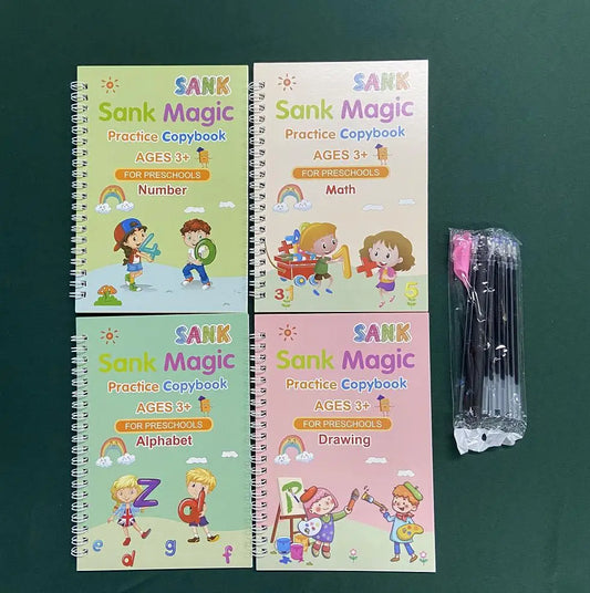 Magic Writing Books (4 Books+1 Pen+10 Refills+1 Grip)